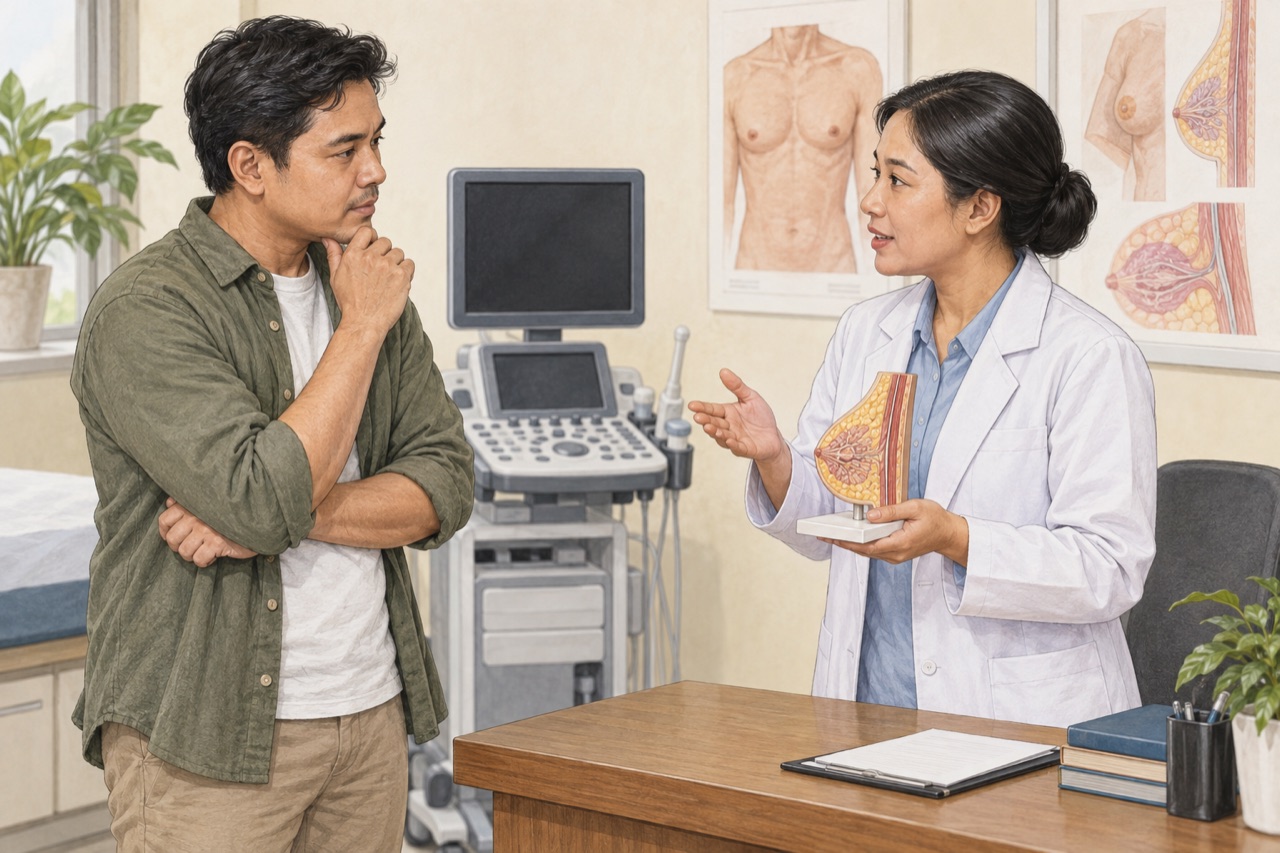 Benjolan yang mencurigakan memerlukan pemeriksaan; penampilan luar tidak memastikan diagnosis. Ilustrasi edukatif AI.