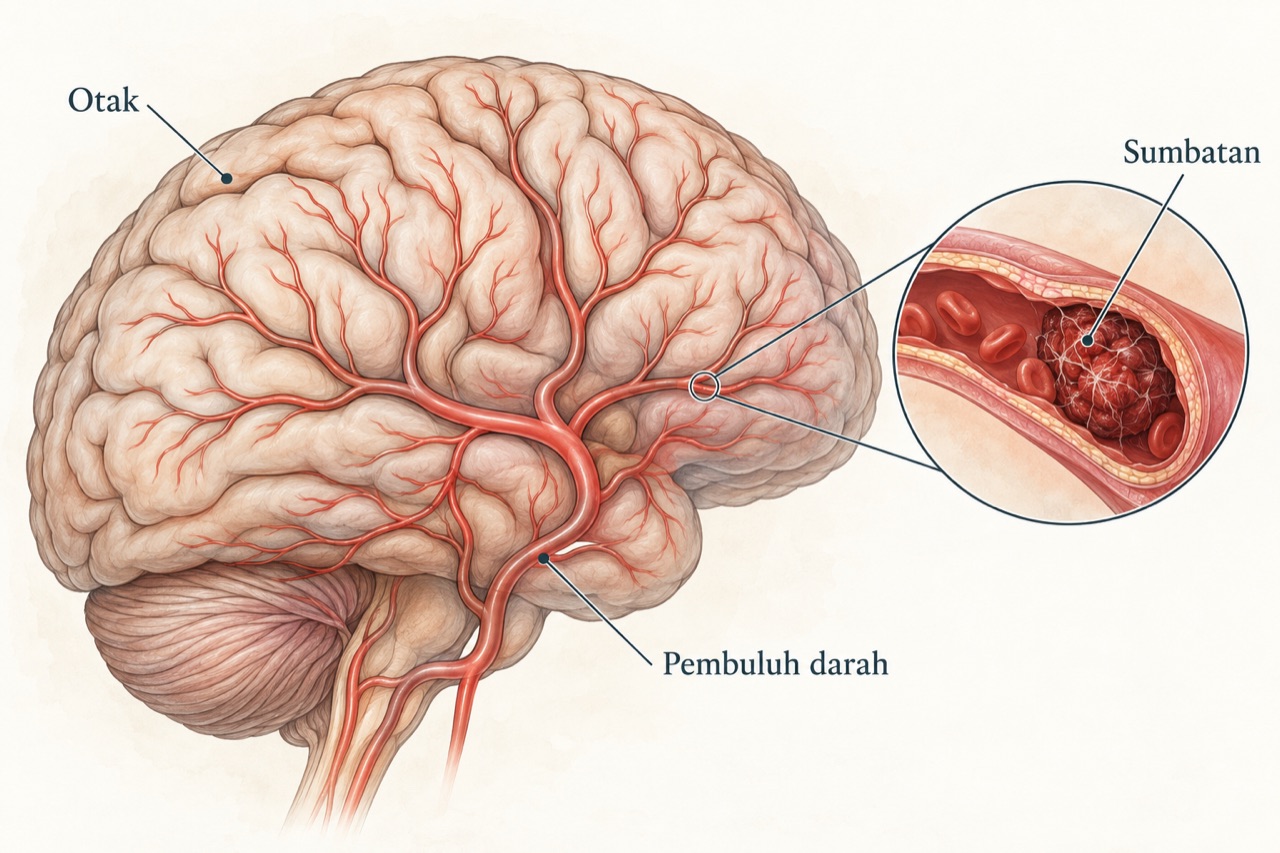 Ilustrasi otak dan sumbatan pada pembuluh darah