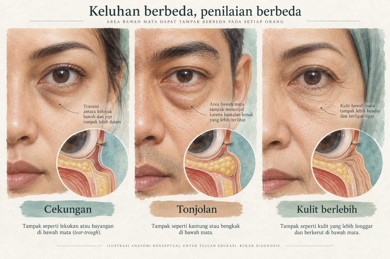 Kantong mata cekungan dan kulit berlebih bukan keluhan yang sama