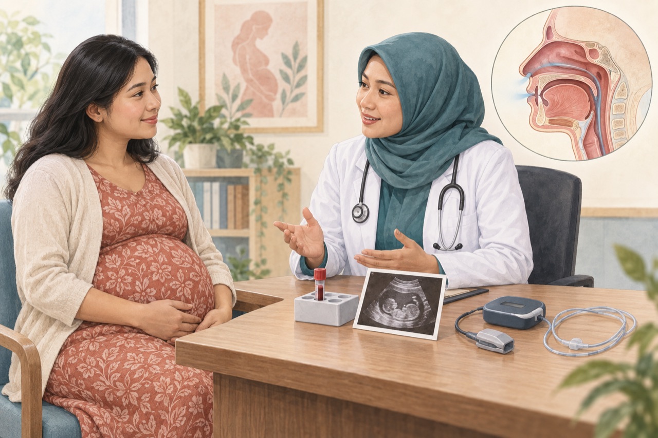 Ilustrasi edukasi tentang sleep apnea pada ibu hamil dan risiko bagi janin yang tidak dinilai oleh nipt.