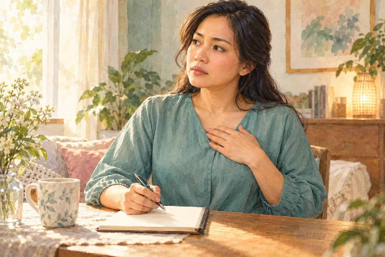 Perempuan mencatat perubahan payudara sebelum berkonsultasi.