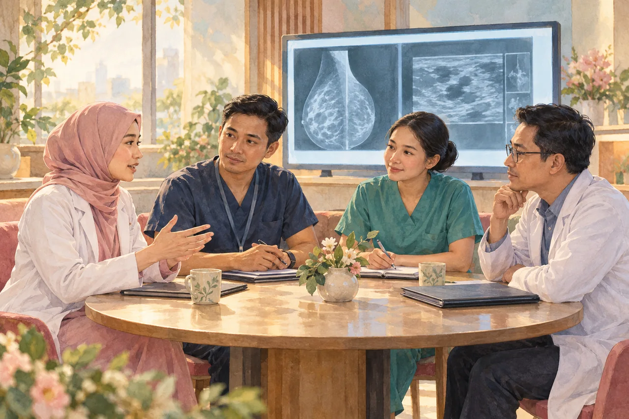 Tim dari beberapa profesi membahas rencana perawatan secara bersama.