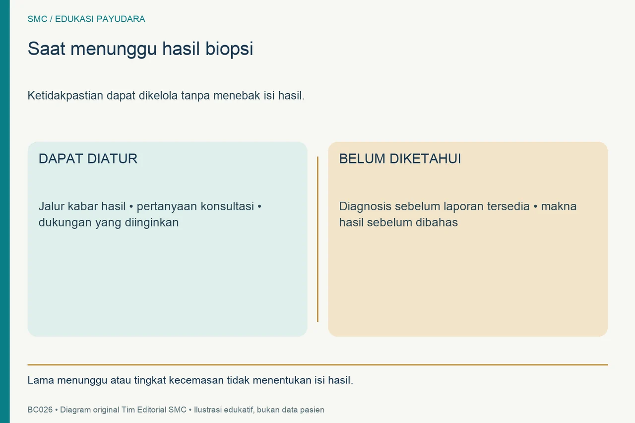 Dua kolom membedakan hal yang dapat diatur saat menunggu biopsi dan hasil yang belum diketahui.