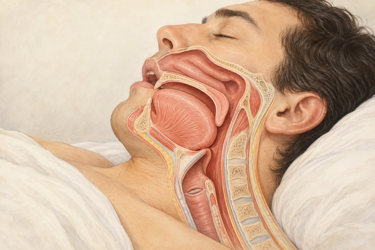 Ilustrasi edukasi tentang ngorok atau mendengkur dan henti napas saat tidur.
