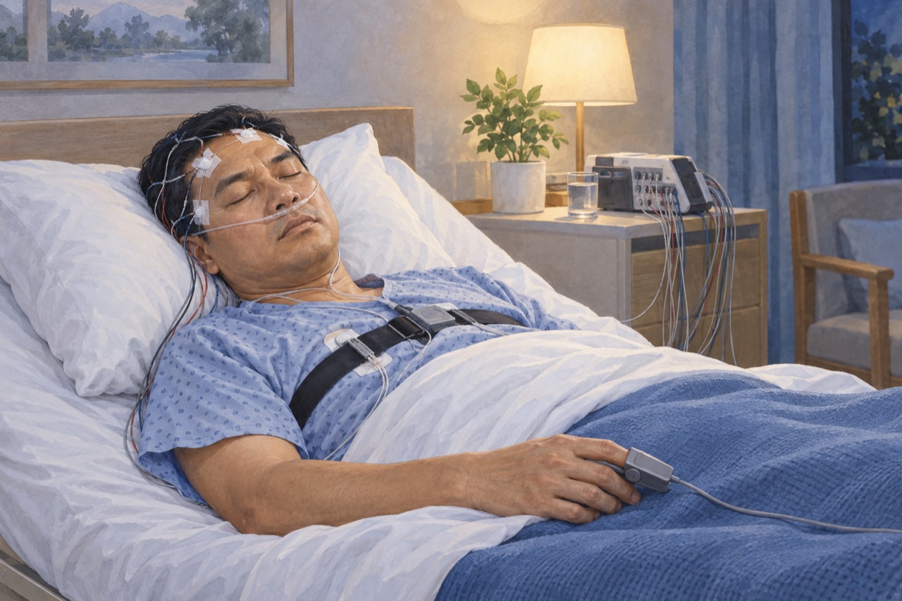 Ilustrasi edukasi tentang sleep test untuk menemukan penyebab tidur tidak pulih.