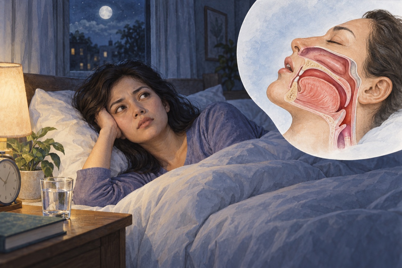 Ilustrasi edukasi tentang sulit tidur sekaligus mengalami sleep apnea.