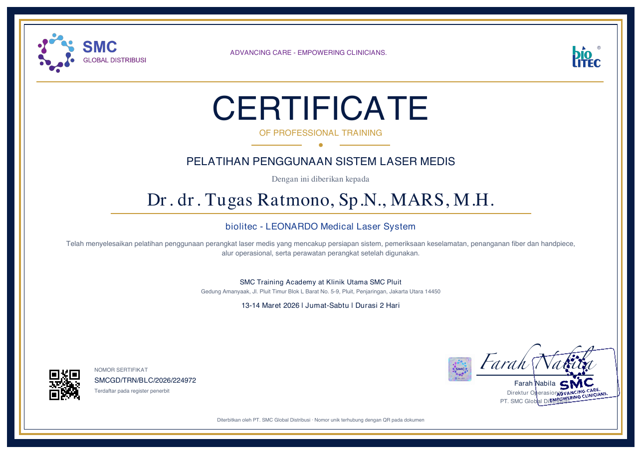 Medical Laser System — Dr. dr. Tugas Ratmono, Sp.N., MARS, M.H.