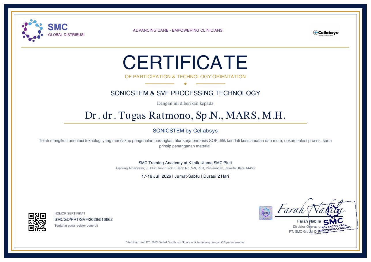 SonicStem & SVF Technology — Dr. dr. Tugas Ratmono, Sp.N., MARS, M.H.