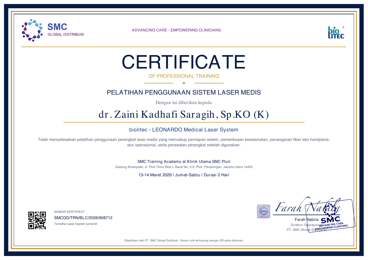 Medical Laser System — dr. Zaini Kadhafi Saragih, Sp.KO (K)