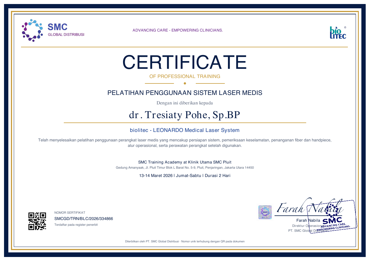 Medical Laser System — dr. Tresiaty Pohe, Sp.BP