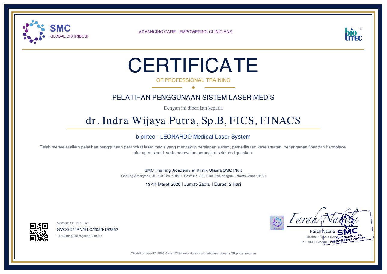 Medical Laser System — dr. Indra Wijaya Putra, Sp.B, FICS, FINACS