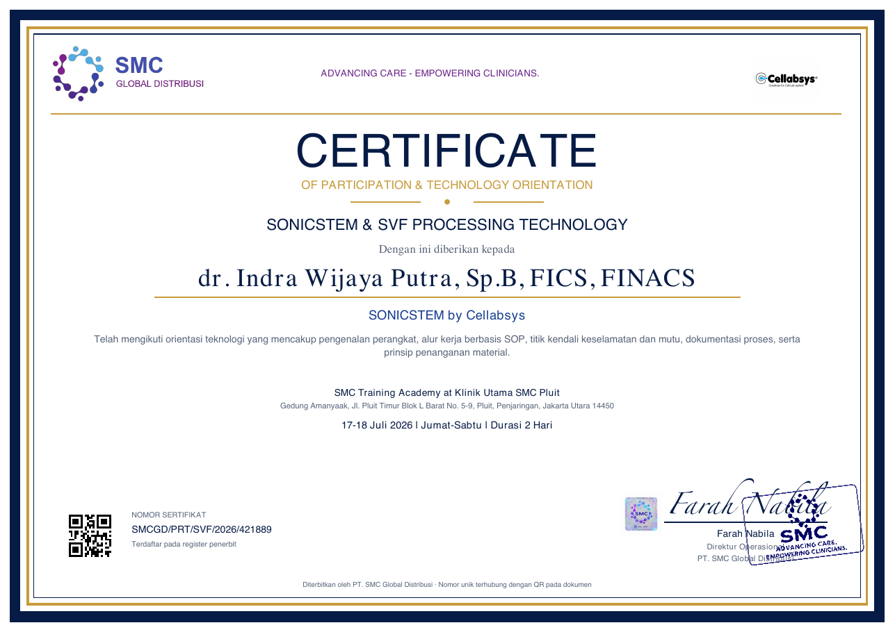 SonicStem & SVF Technology — dr. Indra Wijaya Putra, Sp.B, FICS, FINACS