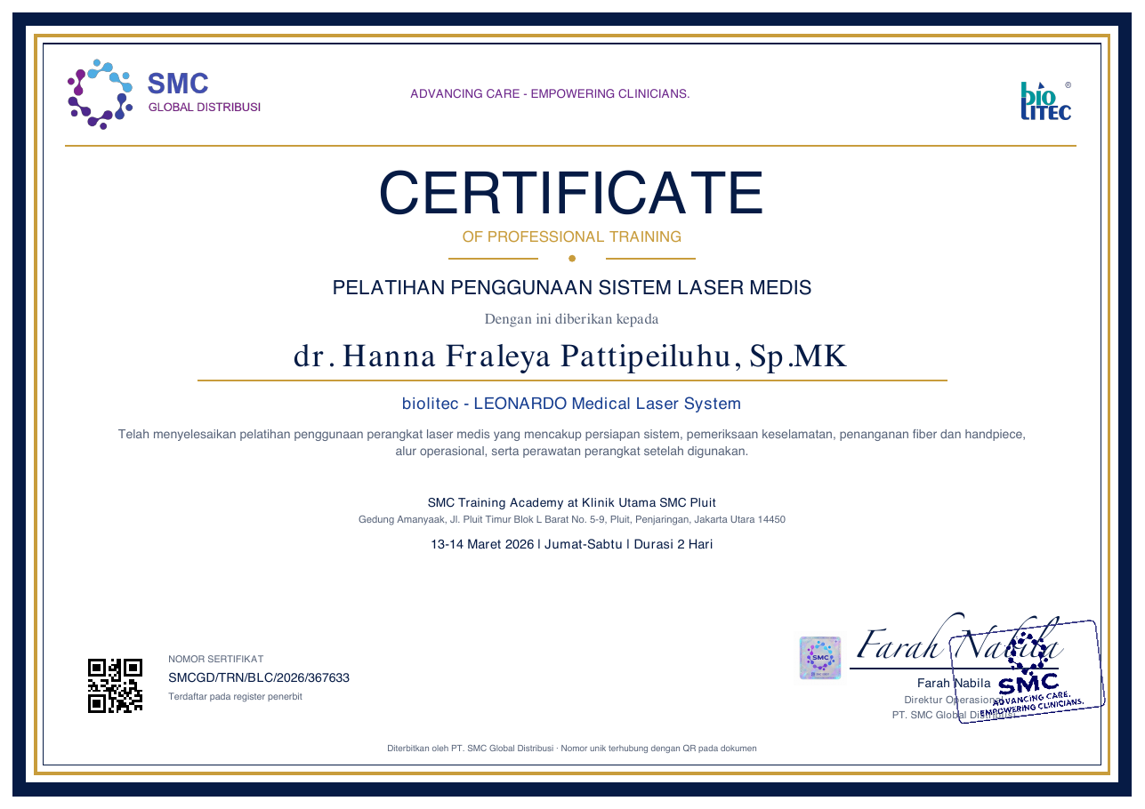 Medical Laser System — dr. Hanna Fraleya Pattipeiluhu, Sp.MK