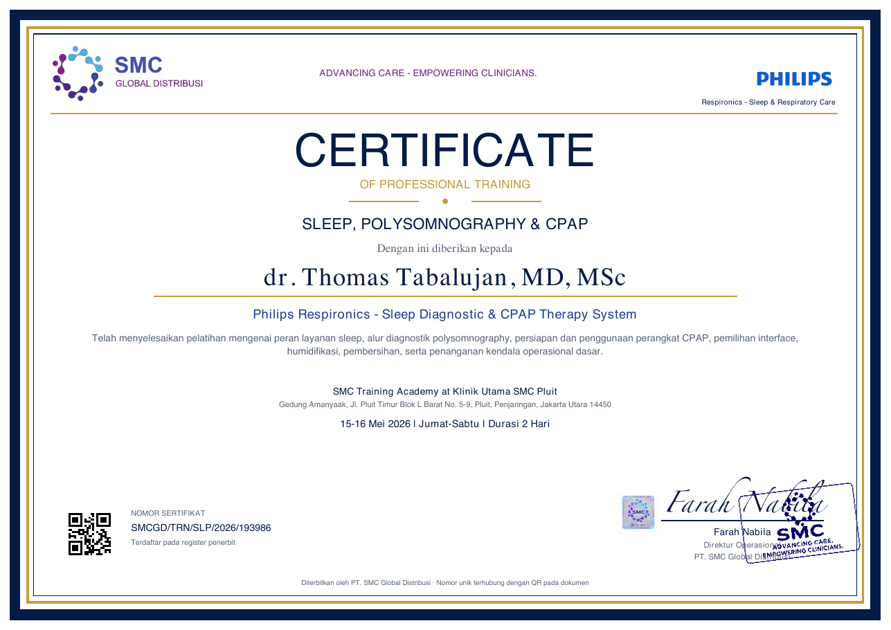 Sleep, Polysomnography & CPAP — dr. Thomas Tabalujan, MD, MSc