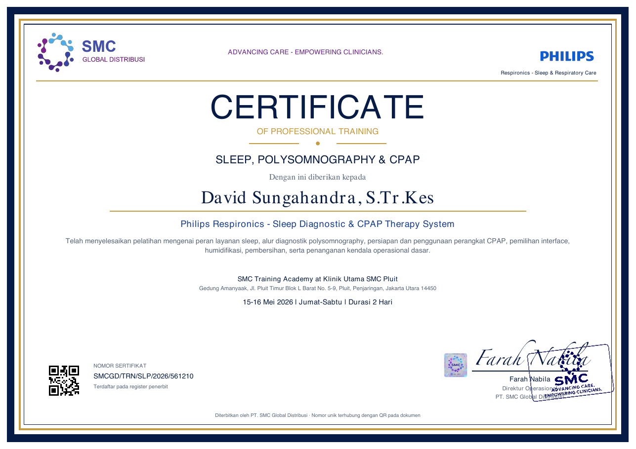 Sleep, Polysomnography & CPAP — David Sungahandra, S.Tr.Kes