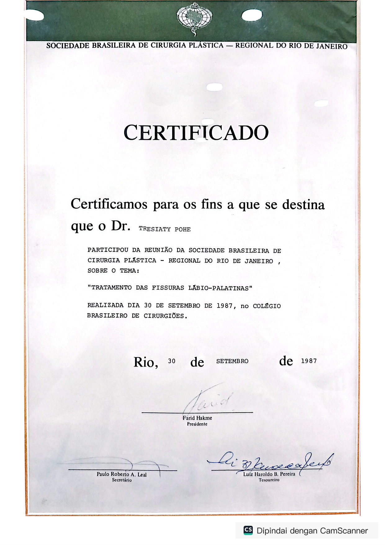 Professional Training in Plastic Surgery - Brazil — dr. Tresiaty Pohe, Sp.BP