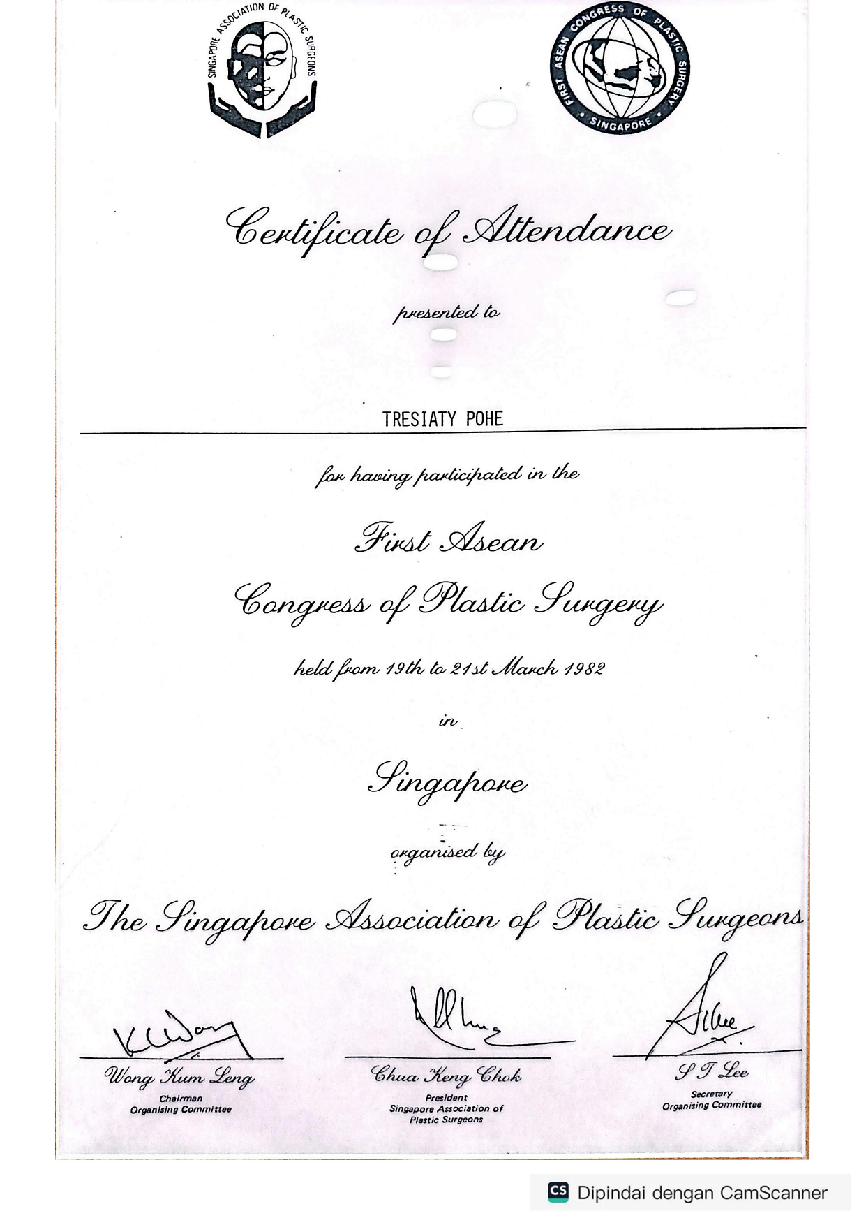 Congress of Plastic Surgery - Singapore — dr. Tresiaty Pohe, Sp.BP