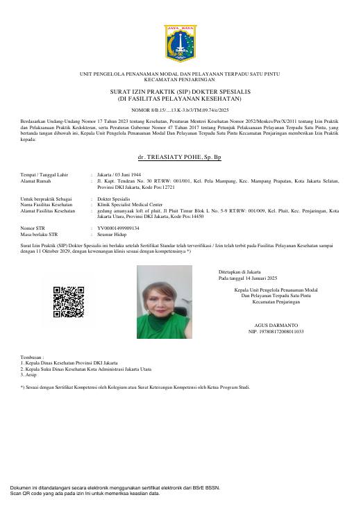 Surat Izin Praktik — dr. Tresiaty Pohe, Sp.BP